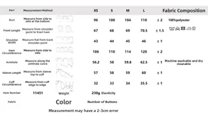 Size chart for women's waist-tie jacket and shorts set with polyester fabric details