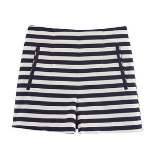 Women's high-waisted casual shorts featuring classic black and white horizontal stripes