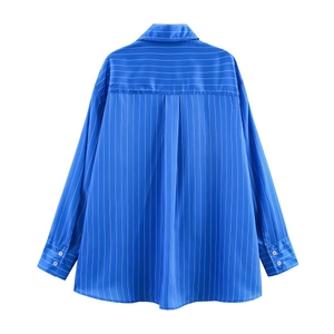 Ensemble pyjama rayé bleu roi pour femme avec chemise à manches longues et pantalon