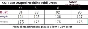 Guide des tailles pour la robe midi à licou avec mesures détaillées du XS au L