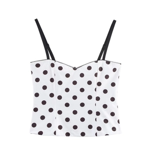 Camisole femme à pois coupe ajustée avec dentelle noire et bretelles réglables