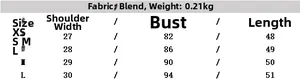 Detailed size chart for women summer minimalist vest showing measurements in XS to L sizes
