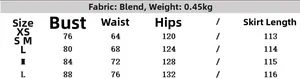 Size chart for summer backless maxi dress with detailed bust, waist, and hip measurements