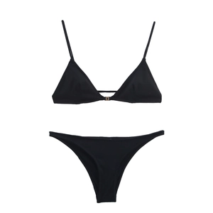 Minimalist Black Triangle Bikini Set For Women Sexy High Cut Two Piece Swimsuit With Gold Buckle Beach Swimwear