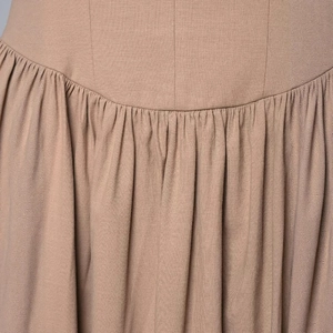 Summer backless pleated maxi dress in khaki with detailed waist ruching texture