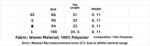 Size guide for women floral top showing chest, length, and 100% polyester fabric info
