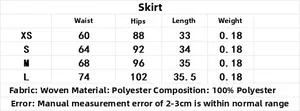 Size chart for floral print skirt showing waist and hip measurements in centimeters