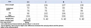 Size guide for elegant summer dress featuring measurements for XS to L in centimeters