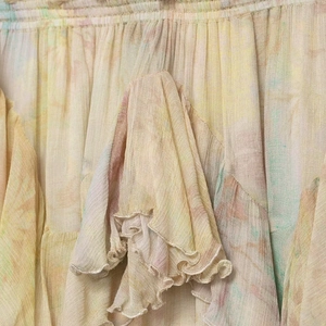Women's spring layered tiered skirt with floral print and pleated chiffon details