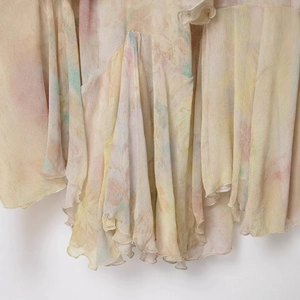 Chiffon layered ruffle midi skirt with pastel watercolor print for spring summer