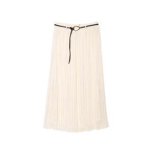 Jupe Midi Plissée Élégante pour Femme Avec Ceinture Taille Haute Beige Couleur Unie Jupe Trapèze pour Bureau Femme