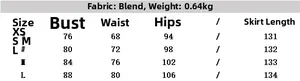 Size chart for women's fitted midi dress showing bust, waist, and hip measurements