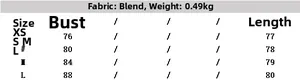 Detailed size chart for women's halter dress with bust and length measurements in centimeters