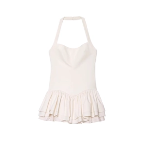 Women Summer Sexy Halter Ruffle Mini Dress Elegant Patchwork Sleeveless Backless High Waist Slim Fit Party Clubwear Dress