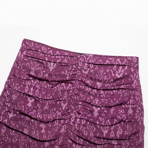 Women's 2025 summer purple abstract floral print ruched skirt set on white background