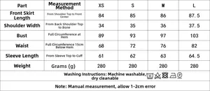 Detailed size chart for tie-dye lace dress showing length, bust, waist, and weight data
