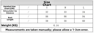 Detailed size chart for women's loose blouse showing S, M, L measurements in CM