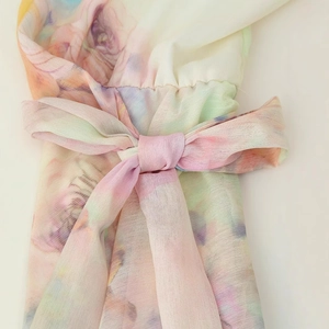 Tie-dye floral lace asymmetrical dress with delicate waist tie for women's summer fashion