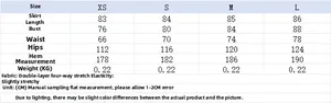 Size chart for mini strap dress showing length, bust, waist and hip measurements in cm