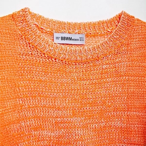Women's casual orange knit hollow out loose sweater top for spring 2025 fashion
