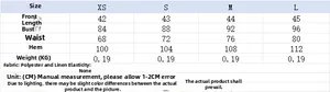 Detailed size chart for strapless top showing bust, waist, and fabric specifications
