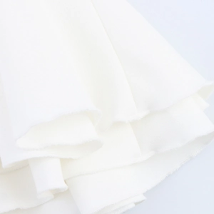 French design white tiered ruffle dress with elegant layered chiffon fabric texture