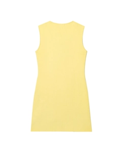 Vue arrière d'une mini-robe tricotée sans manches jaune clair avec une coupe droite épurée