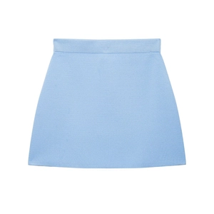 Minifalda de punto azul cielo con cintura alta elástica y textura acanalada en línea A