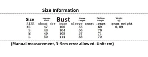 Detailed size chart for striped satin shirt with measurements for XS to L sizes