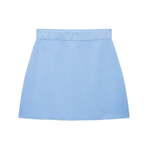 Minifalda de punto azul claro para mujer con cintura elástica y textura con corte en A