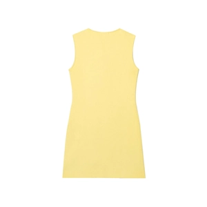 Robe courte minimaliste sans manches en maille jaune clair avec un col rond classique