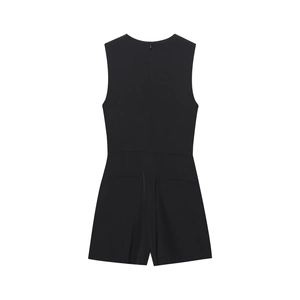 Combishort femme noir sans manches avec fermeture éclair au dos et coupe ajustée chic