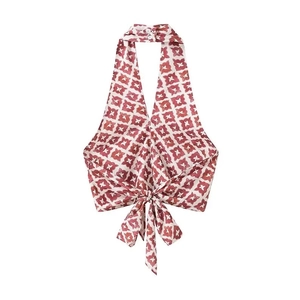 Zweiteiler Damen Halter-Top mit rot-weißem geometrischem Print und Schleife für den Sommer
