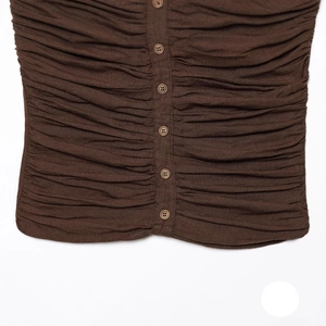 Women's summer slim-fit ruched tube top in brown with decorative central buttons
