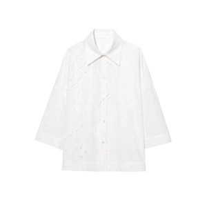 Chemisier blanc pour femmes avec texture plume et jacquard, manches longues élégantes