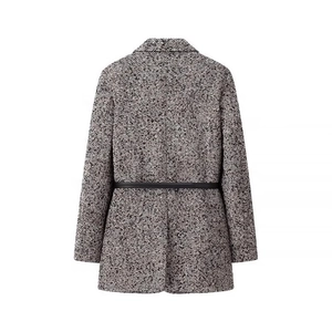 Elegant herringbone wool coat with a slim waist belt and classic notched lapels