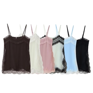 Damen Sexy Satin Camisole Spitze Saum V-Ausschnitt Spaghetti-Träger Tanktop Ärmellos Lässige Sommerweste