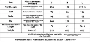Größentabelle für langes Kleid mit Maßen für Brust, Taille und Länge in cm