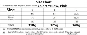 Size chart for women safari shirt and pants set showing dimensions in 100% polyester