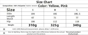 Size chart for safari style pants showing waist and hip measurements in centimeters