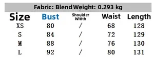 Size chart for floral print maxi dress detailing fabric blend and weight measurements