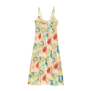 Italian style midi sundress with Mediterranean lemon and chili print with front buttons