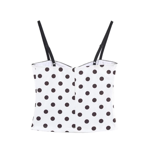Women's white polka dot camisole top with adjustable black thin shoulder straps
