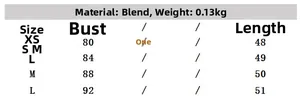 Tableau des tailles détaillé pour haut femme avec mesures allant du XS au L