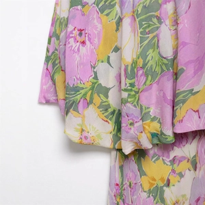 Floral print strapless asymmetrical maxi dress with ruffle detail for women's spring style