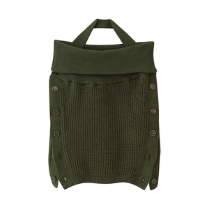Dark green infant knitted swaddle wrap with side buttons for early spring comfort