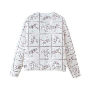 Veste matelassée blanche pour femme avec broderies florales et nœuds pour le printemps
