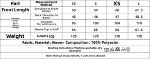 Guide des tailles détaillé pour chemisier brodé cintré femme de la taille XS à L