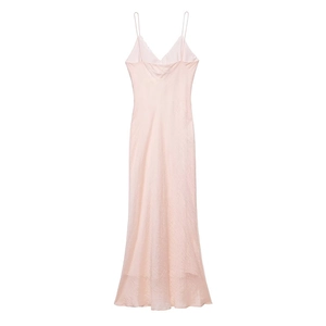 Elegant champagne pink satin slip dress with deep V-neck and delicate straps for women