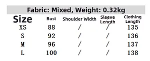 Size chart table for floral maxi dress with measurements for XS, S, M, and L sizes